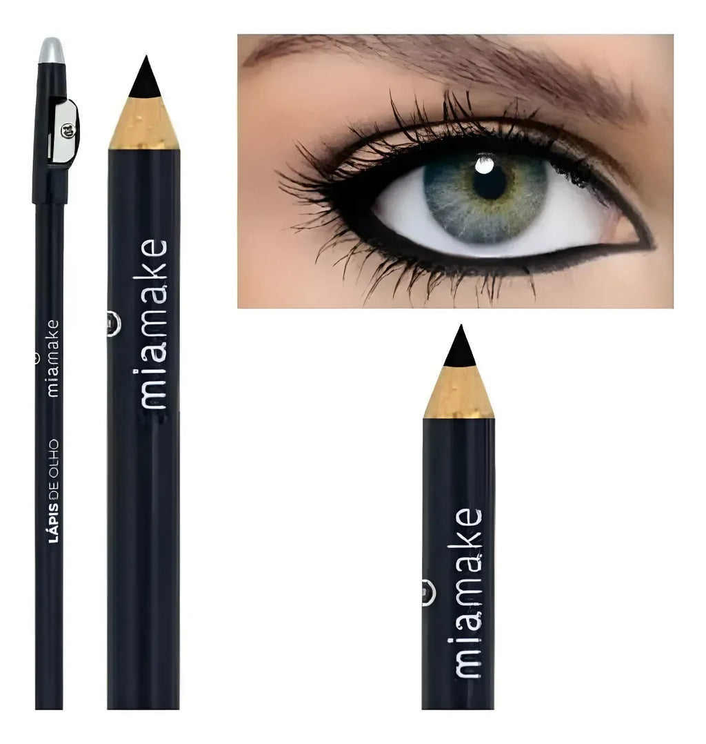 Lápis Para Olhos PRETO Com Apontador Mia make ALTA PIGMENTAÇÃO