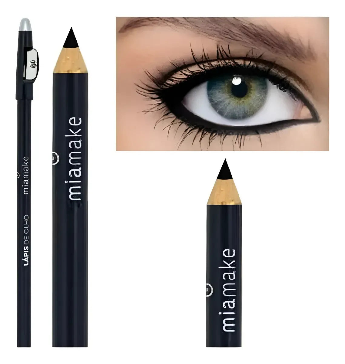 Lápis Para Olhos PRETO Com Apontador Mia make ALTA PIGMENTAÇÃO