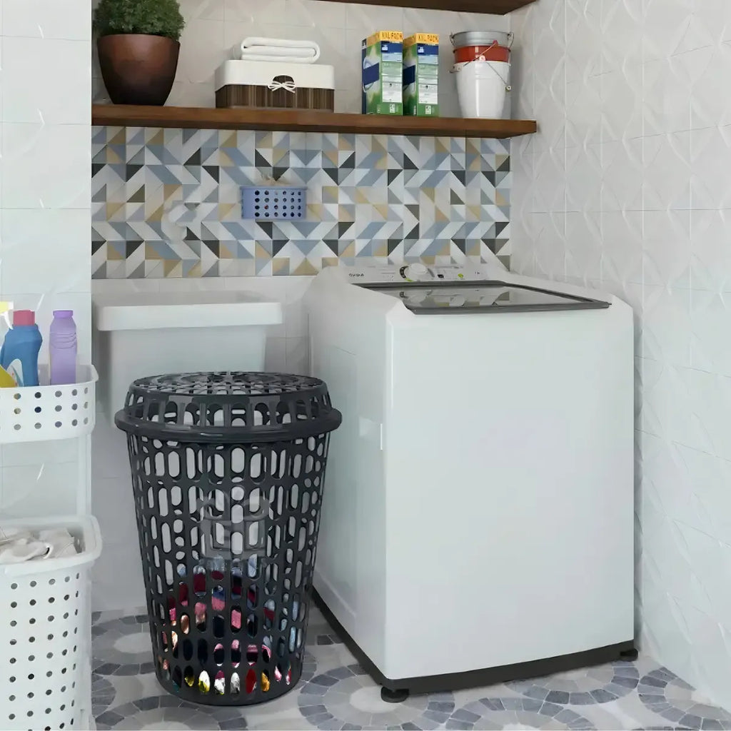 Kit 2 Cesto De Roupas Sujas Multiuso Telado Tampa 60 Litros