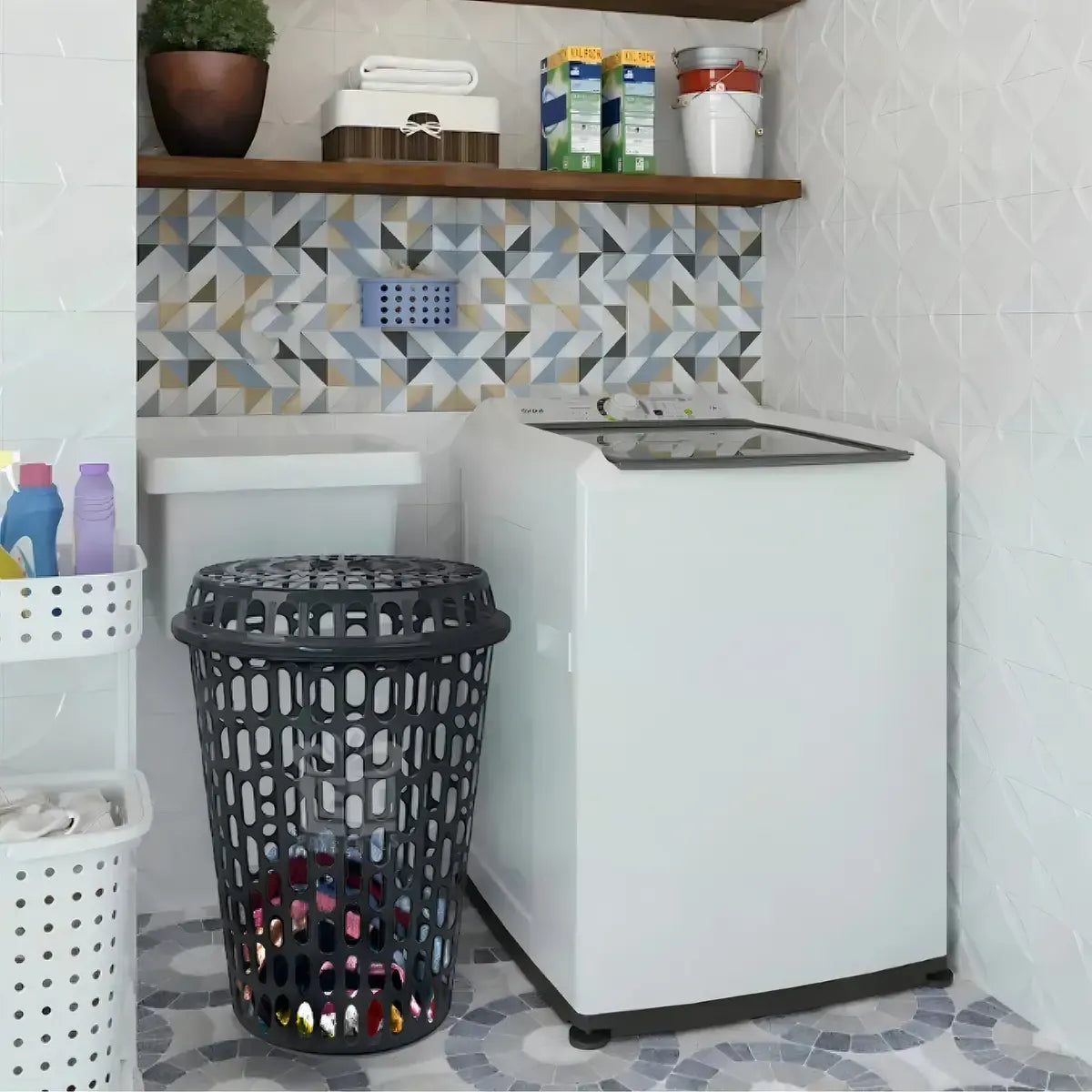 Kit 2 Cesto De Roupas Sujas Multiuso Telado Tampa 60 Litros