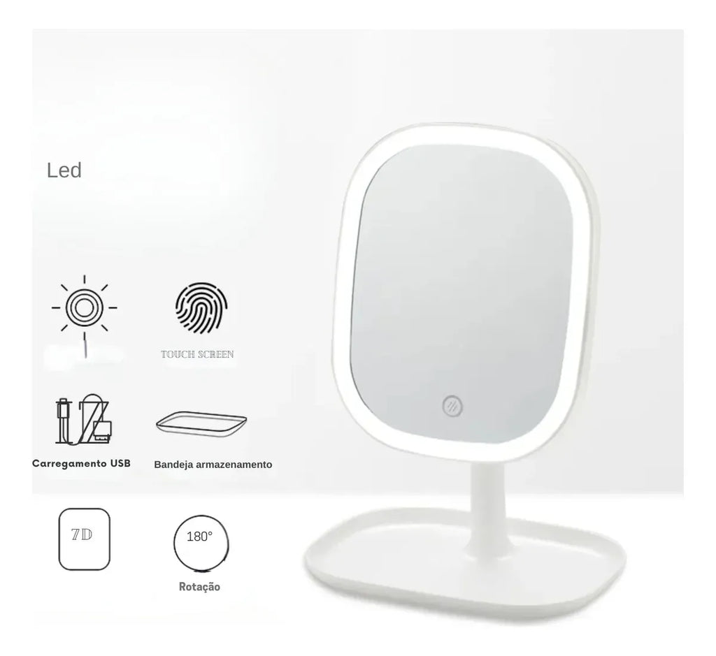 Espelho de Maquiagem Retangular com Luz LED para Bancada