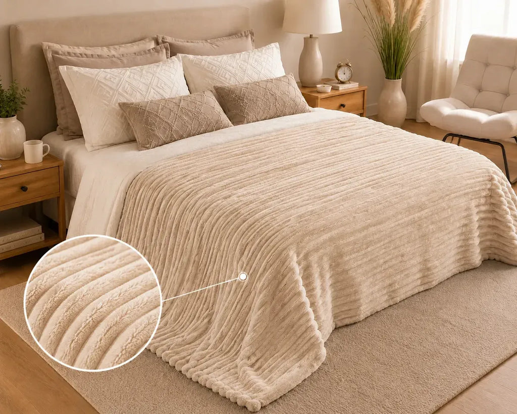 Manta Canelada Casal Cobertor Soft Lisa 2,0m X 1,8m Grossa