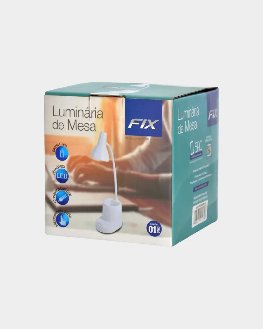 Luminária de Mesa LED Fix Branca com Apoio para Celular e Porta Lápis