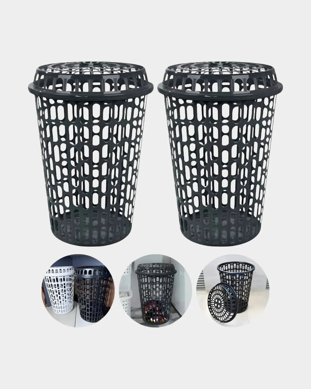 Kit 2 Cesto De Roupas Sujas Multiuso Telado Tampa 60 Litros