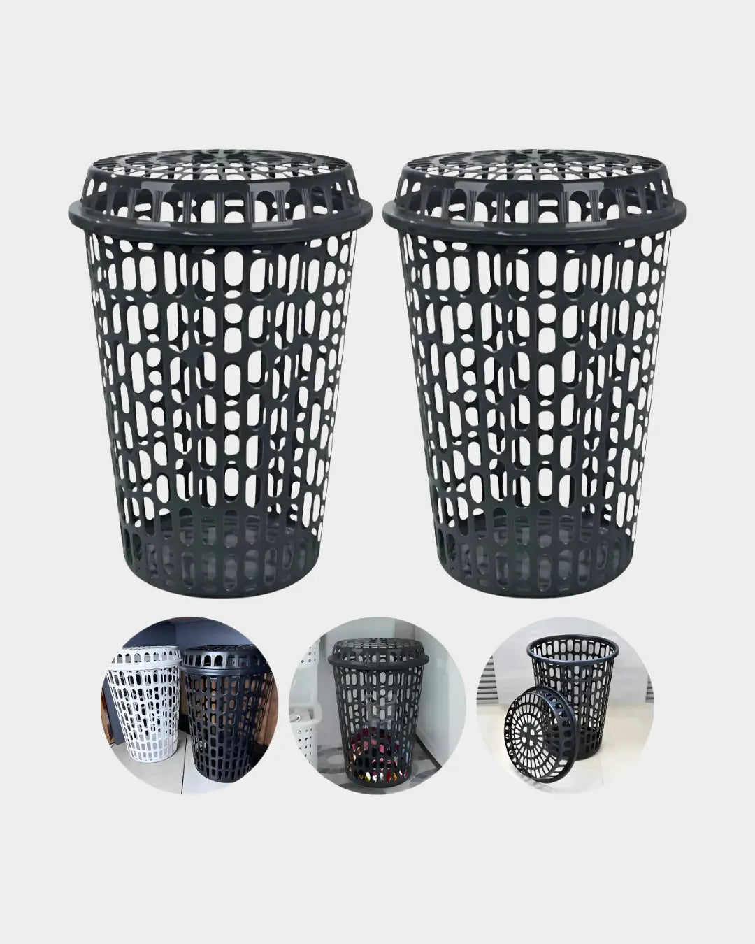 Kit 2 Cesto De Roupas Sujas Multiuso Telado Tampa 60 Litros
